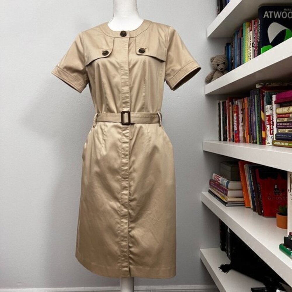 Brooks Brothers Beige Tan Short Sleeve Midi Shirtdress with Belt